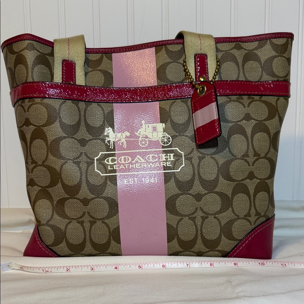 Coach Signature Canvas Tote Bag - Brown and Pink